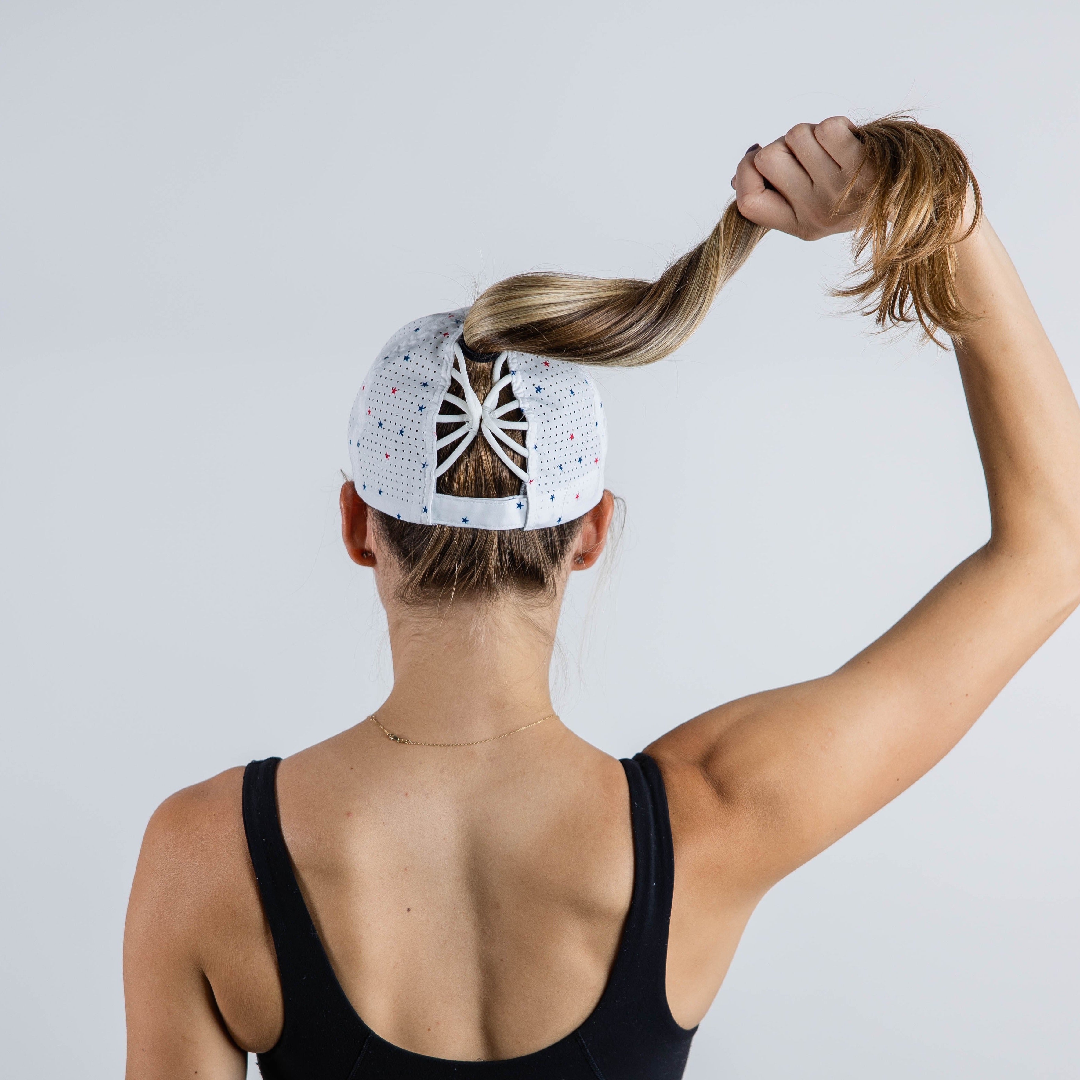 USA Stars Print, Sun Goddess Cap, Tuck-In Strap, UPF 50+ - VIMHUE