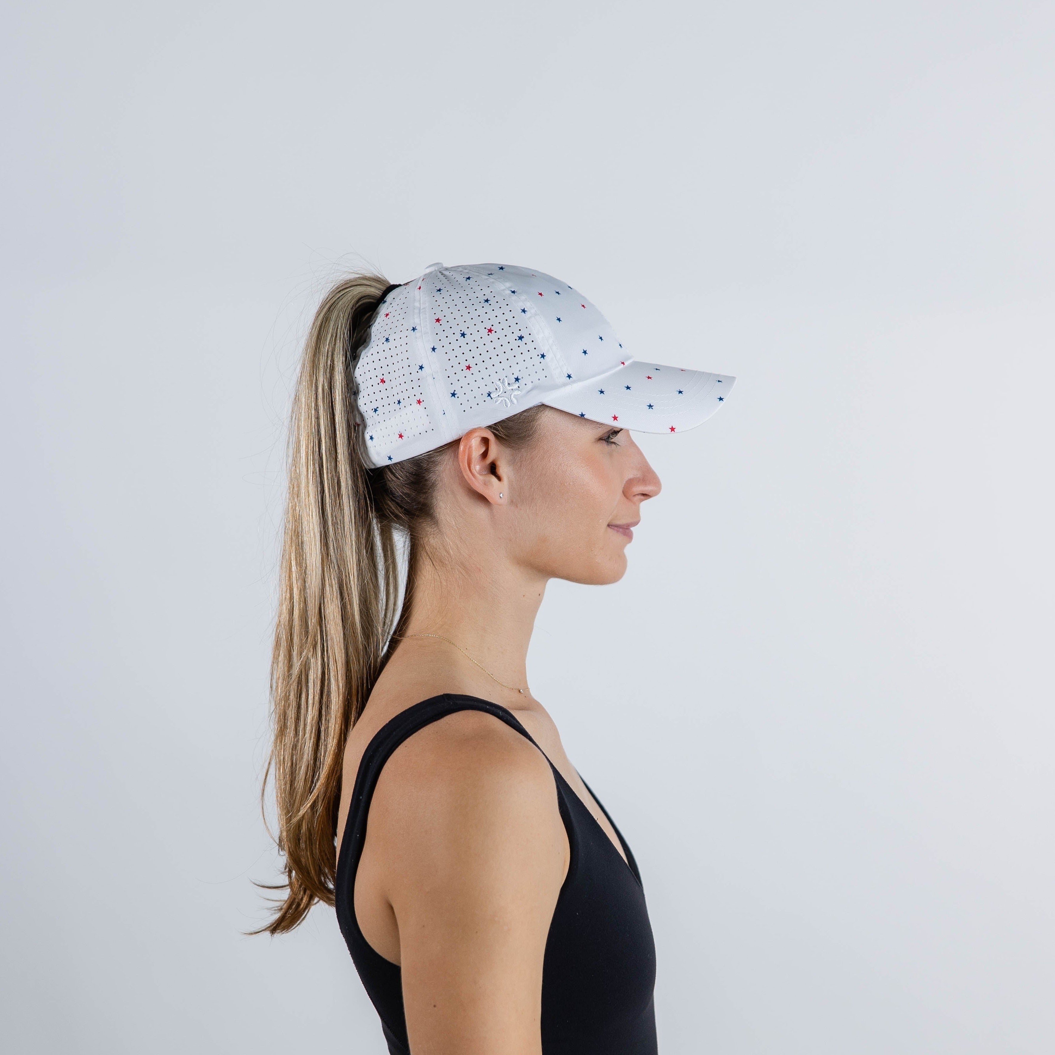 USA Stars Print, Sun Goddess Cap, Tuck-In Strap, UPF 50+ - VIMHUE