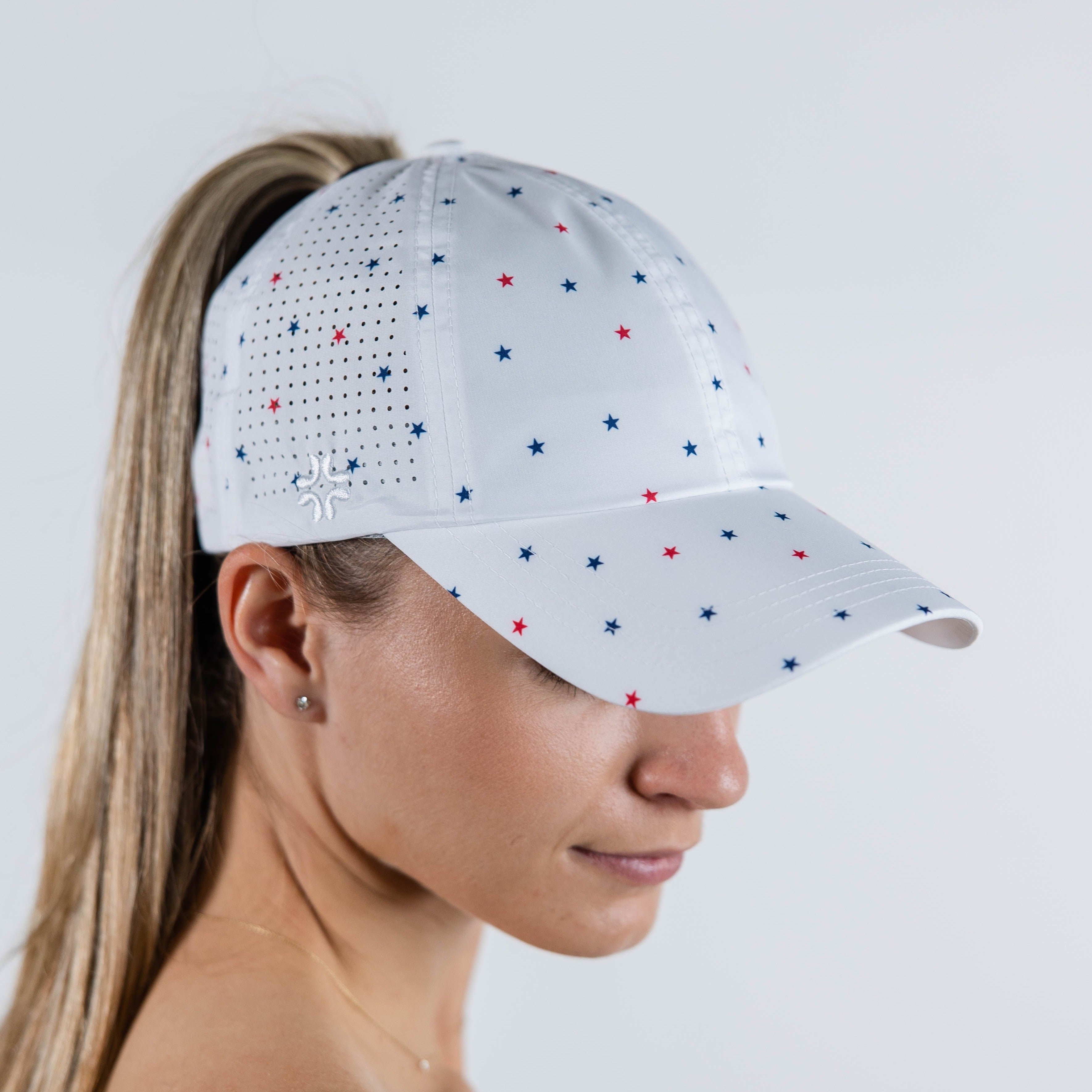 USA Stars Print, Sun Goddess Cap, Tuck-In Strap, UPF 50+ - VIMHUE