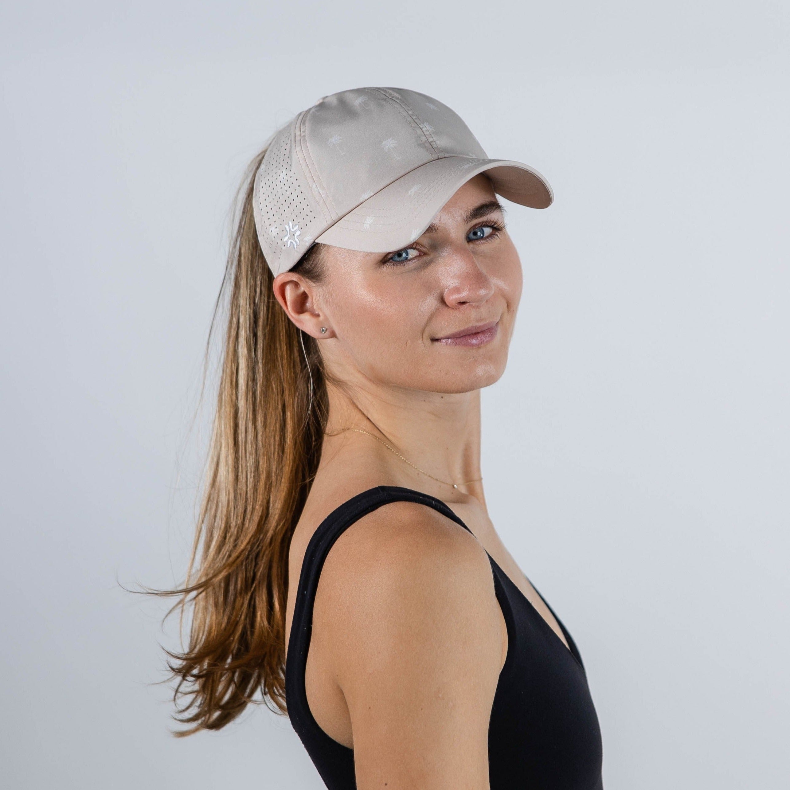 Palm Paradise Print, Sun Goddess Cap, Tuck-In Strap UPF 50+ - VIMHUE