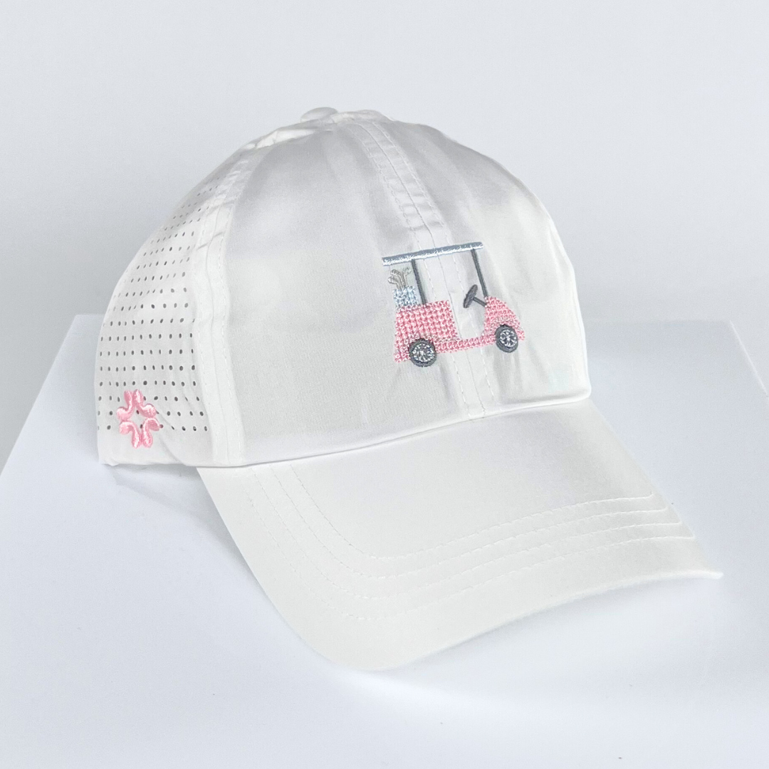 Golf Cart Cross Stitch Sun Goddess, Tuck In Strap, white, UPF 50+ - VIMHUE