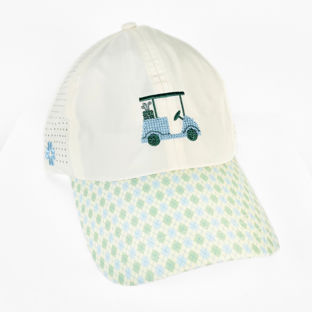 Green/Blue Argyle - Golf Cart Cross-Stitch - Sun Goddess Tuck-in - VIMHUE
