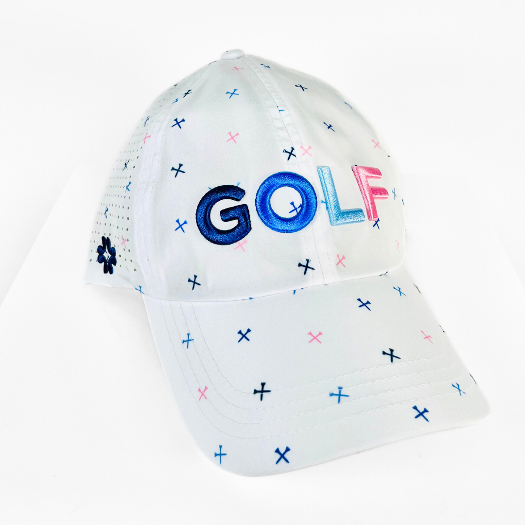 GOLF Puff, Pink&Blue - Sun Goddess, Tuck-In Strap, Crossed Tees UPF 50+ - VIMHUE