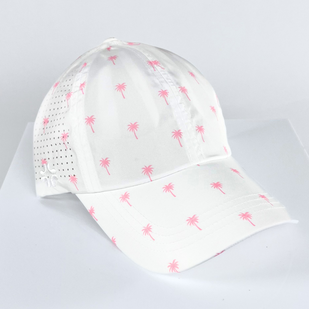 Pink Palms Print , Sun Goddess Cap, Tuck-In Strap UPF 50+ - VIMHUE