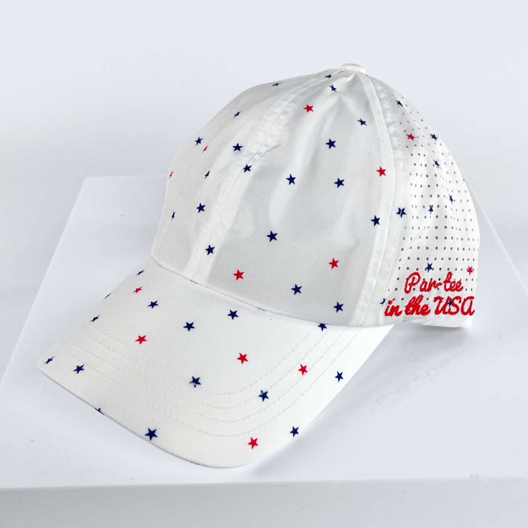 Par-Tee in the USA stars, Sun Goddess Cap, Tuck-In Strap, UPF 50+ - VIMHUE