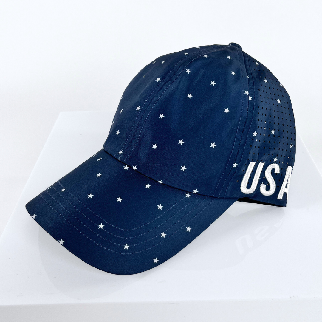 USA Stars Navy, Sun Goddess Cap, Tuck-In Strap, UPF 50+ - VIMHUE