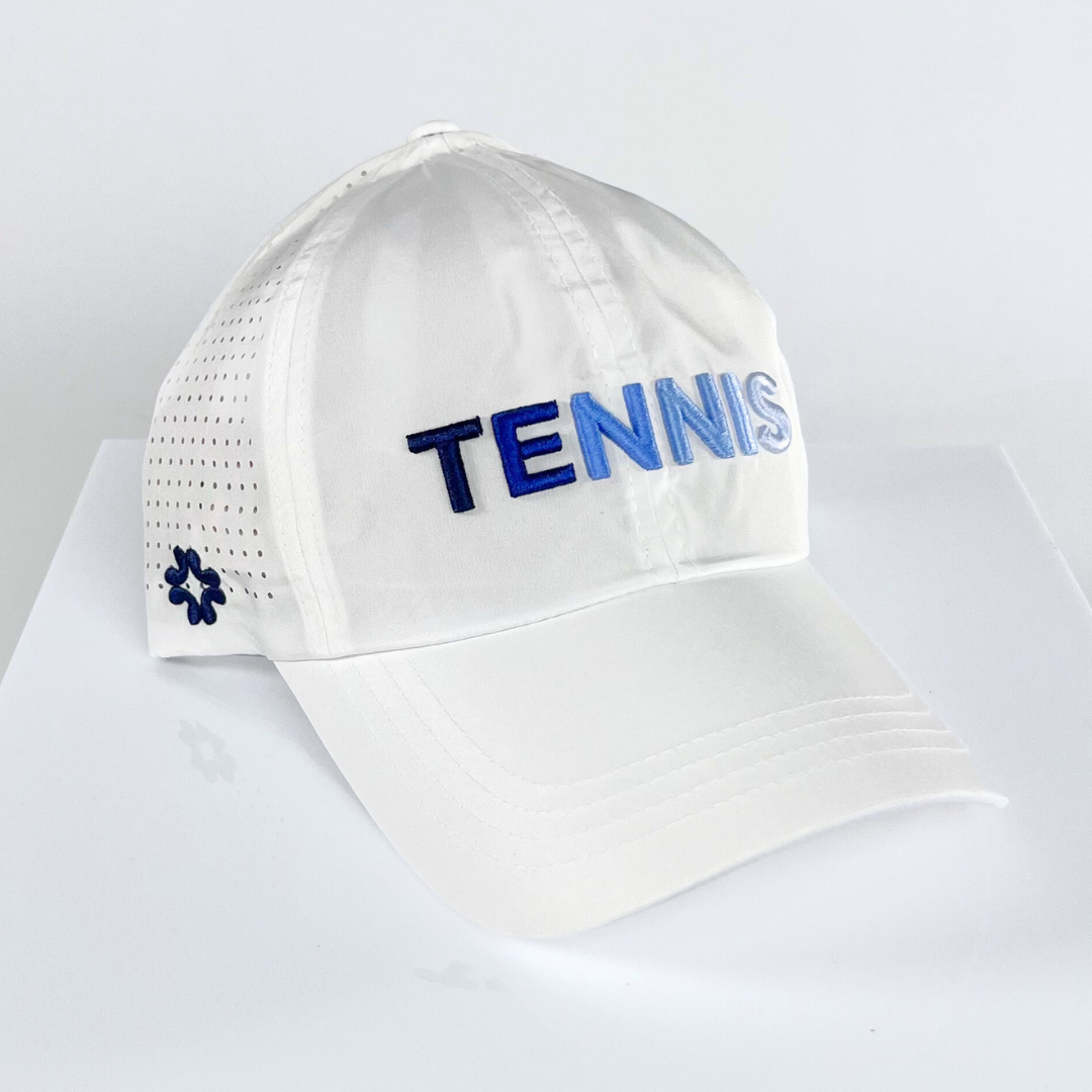 TENNIS Blue Ombre Puff, Sun Goddess, Tuck In Strap, white, UPF 50+ - VIMHUE