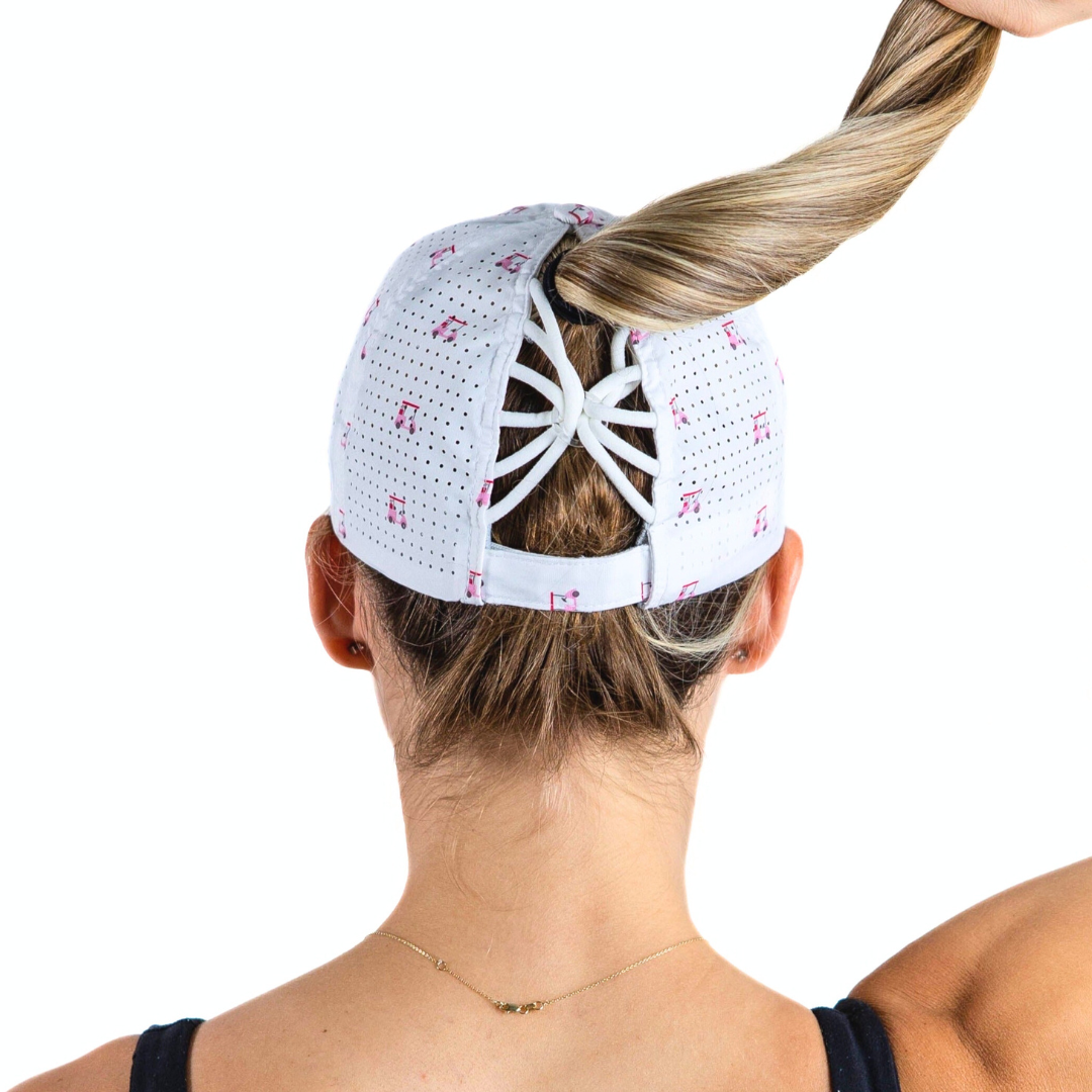 Golf Carts Print, Sun Goddess Cap, Tuck-In Strap UPF 50+ - VIMHUE