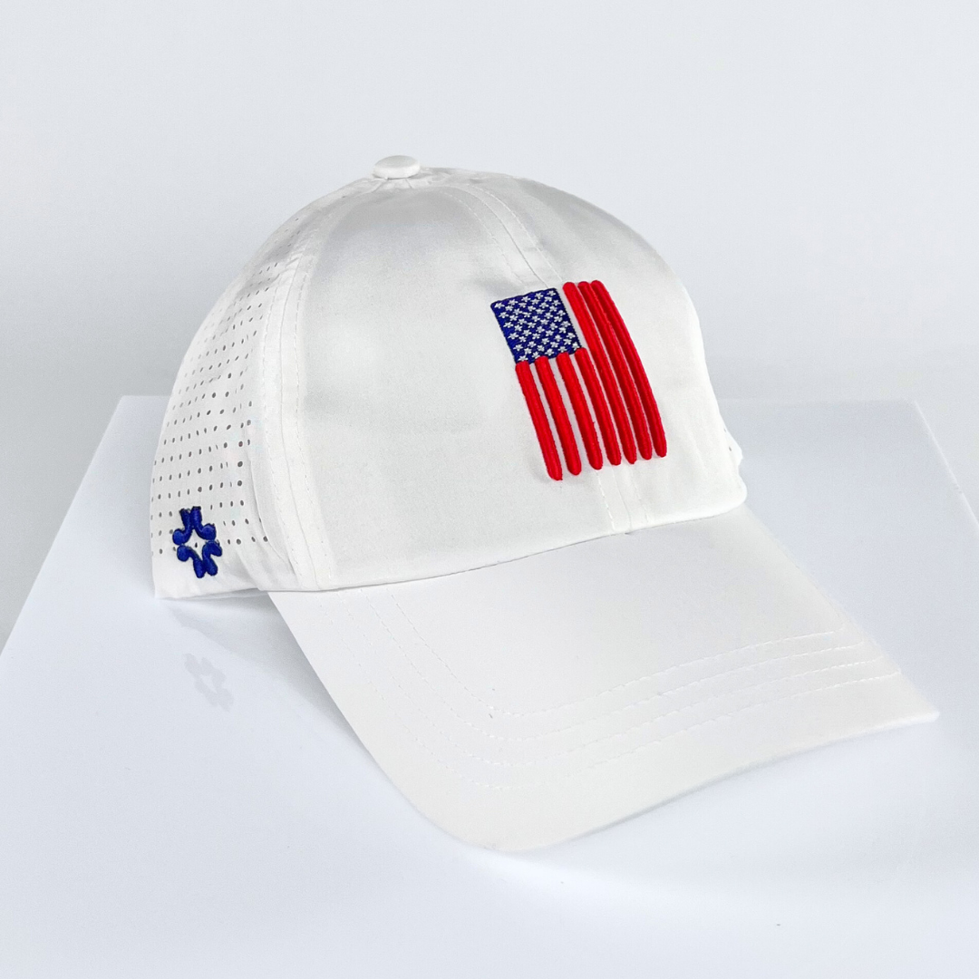 USA Flag Puff, Sun Goddess Cap, Tuck-In Strap, UPF 50+ - VIMHUE