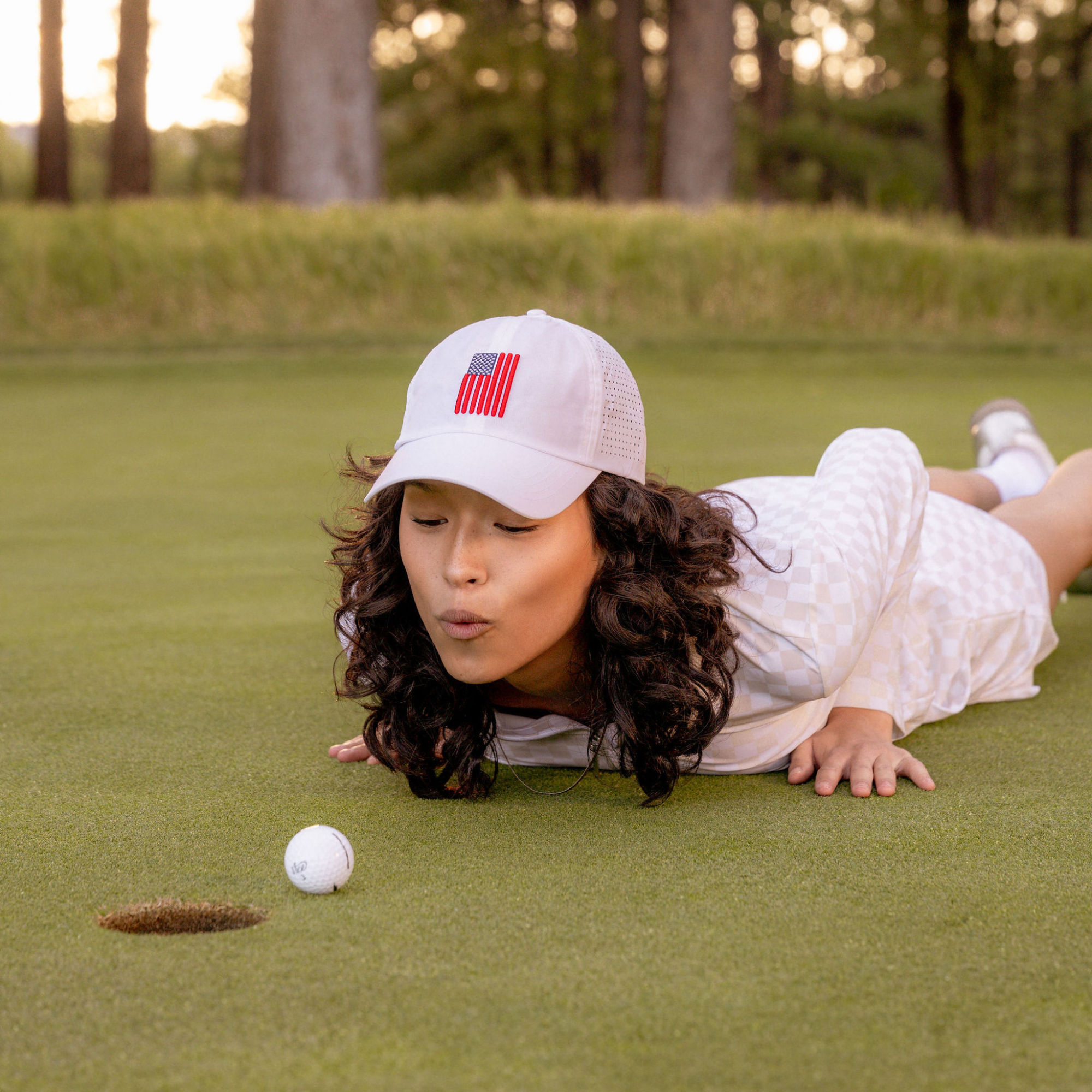 USA Flag Puff, Sun Goddess Cap, Tuck-In Strap, UPF 50+ - VIMHUE