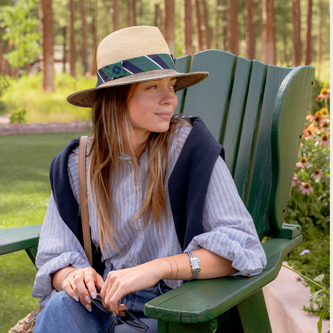 Traveller Straw Style Gold w Green/Navy Band - VIMHUE