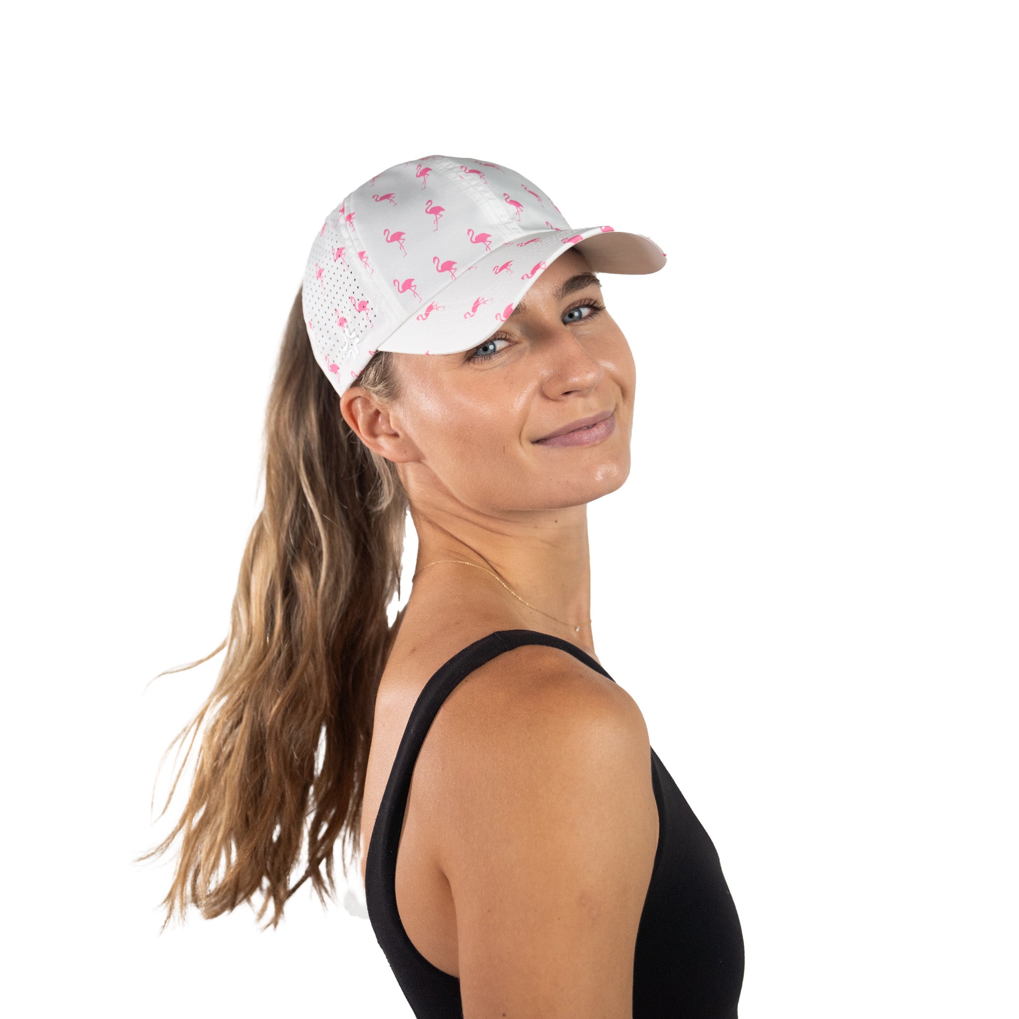 Tuck-in Strap Sun Goddess cap, Flamingo Print, UPF 50+ - VIMHUE