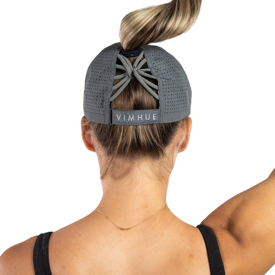 Ladies High ponytail gray poppy seed hat, UPF50+