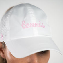 TENNIS pearl stitch logo, Sun Goddess White, Tuck-in UPF 50+- gift for tennis lover