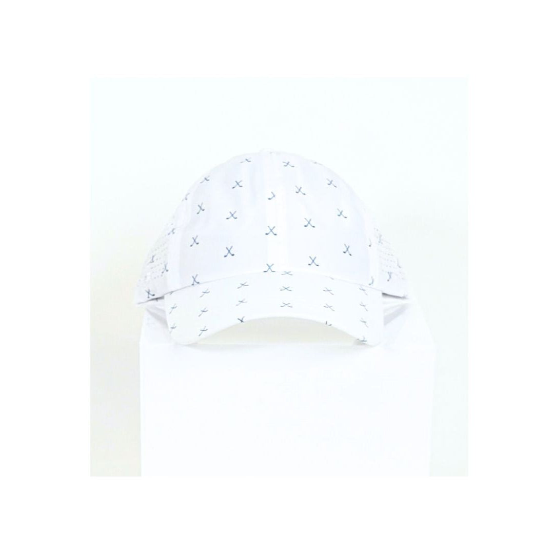 Crossed Golf Clubs, Sun Goddess, Tuck In Strap, White, UPF 50+ - VIMHUE