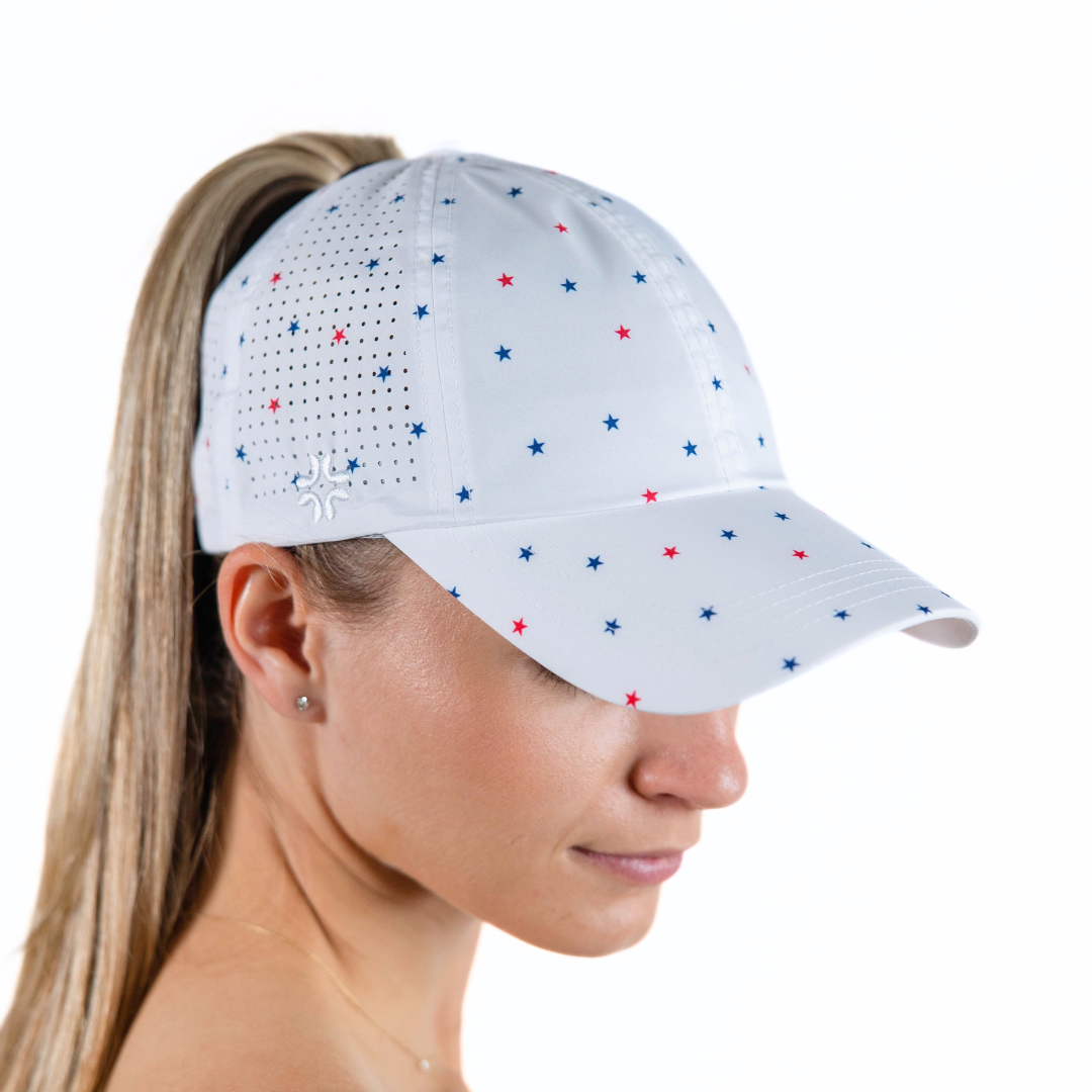 USA Stars Print, Sun Goddess Cap, Tuck-In Strap, UPF 50+ - VIMHUE