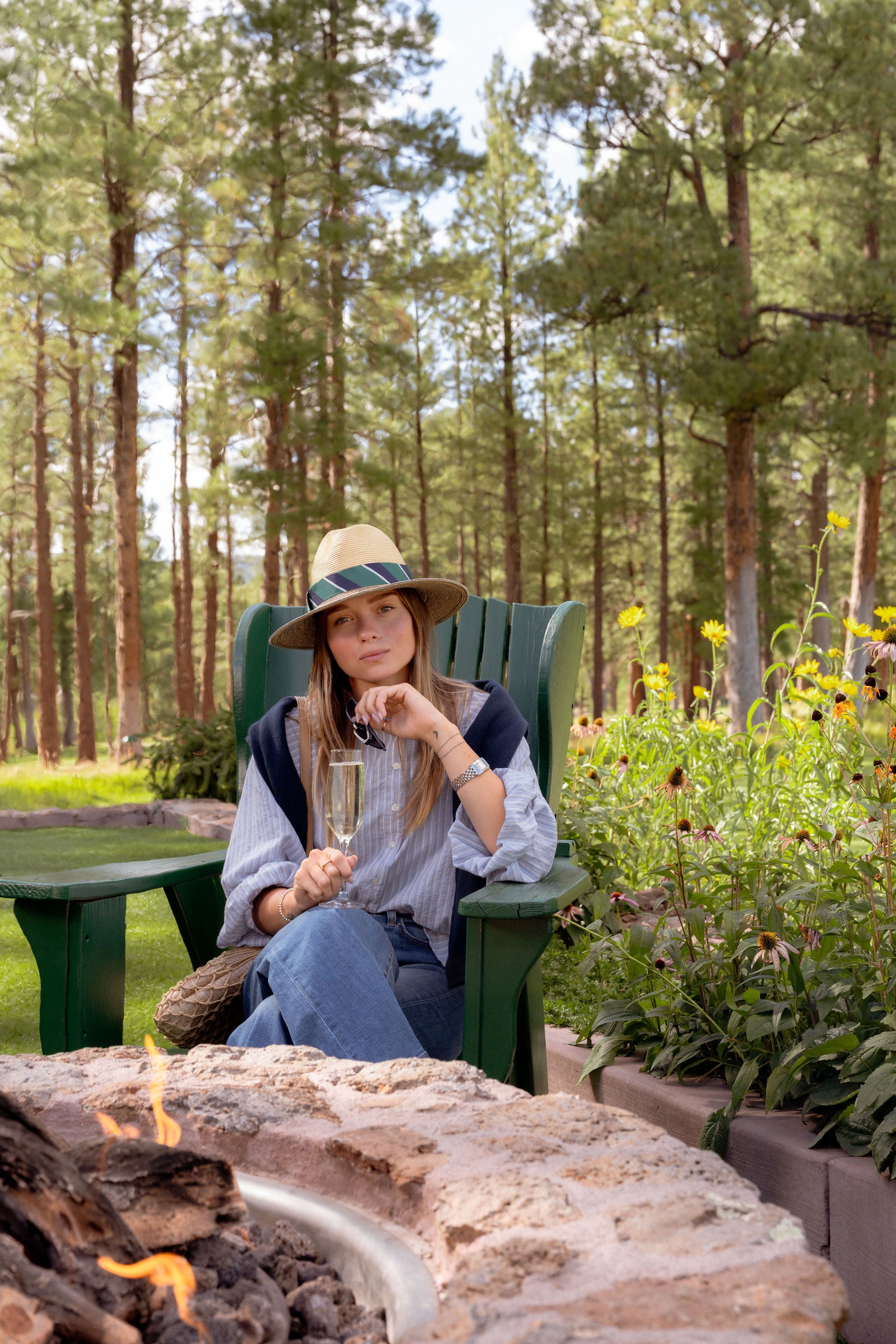 Traveller Straw Style Gold w Green/Navy Band - VIMHUE