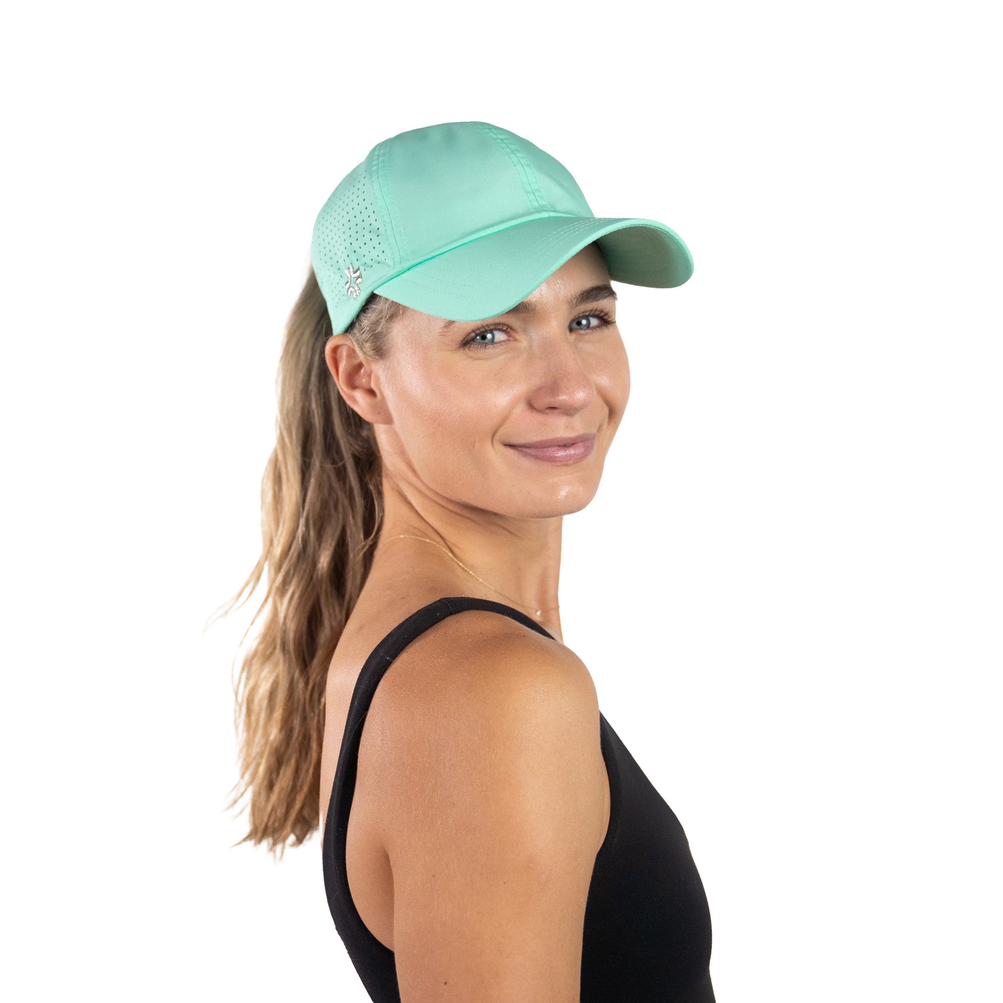 Ladies high ponytail hat, lagoon, turquoise, UPF50+