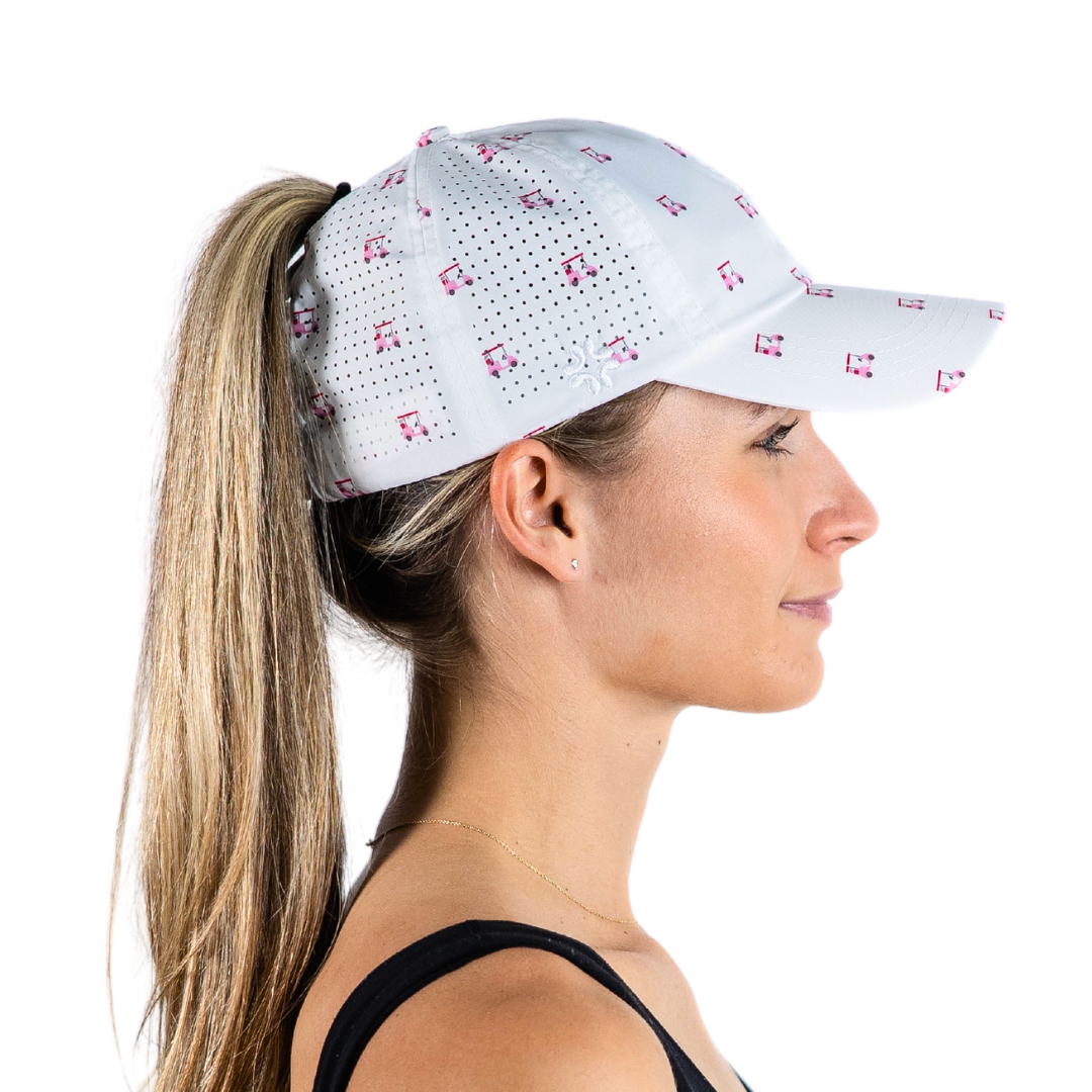 Golf Carts Print, Sun Goddess Cap, Tuck-In Strap UPF 50+ - VIMHUE