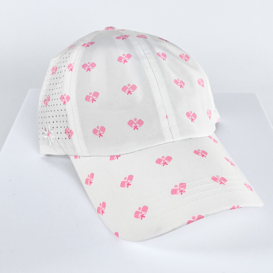 Pink Pickleball Paddles Print , Sun Goddess Cap, Tuck-In Strap UPF 50+ - VIMHUE