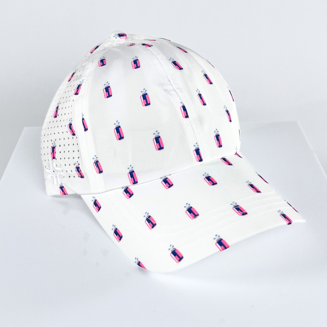 Golf Bags Print, Sun Goddess Cap, Tuck-In Strap UPF 50+ - VIMHUE