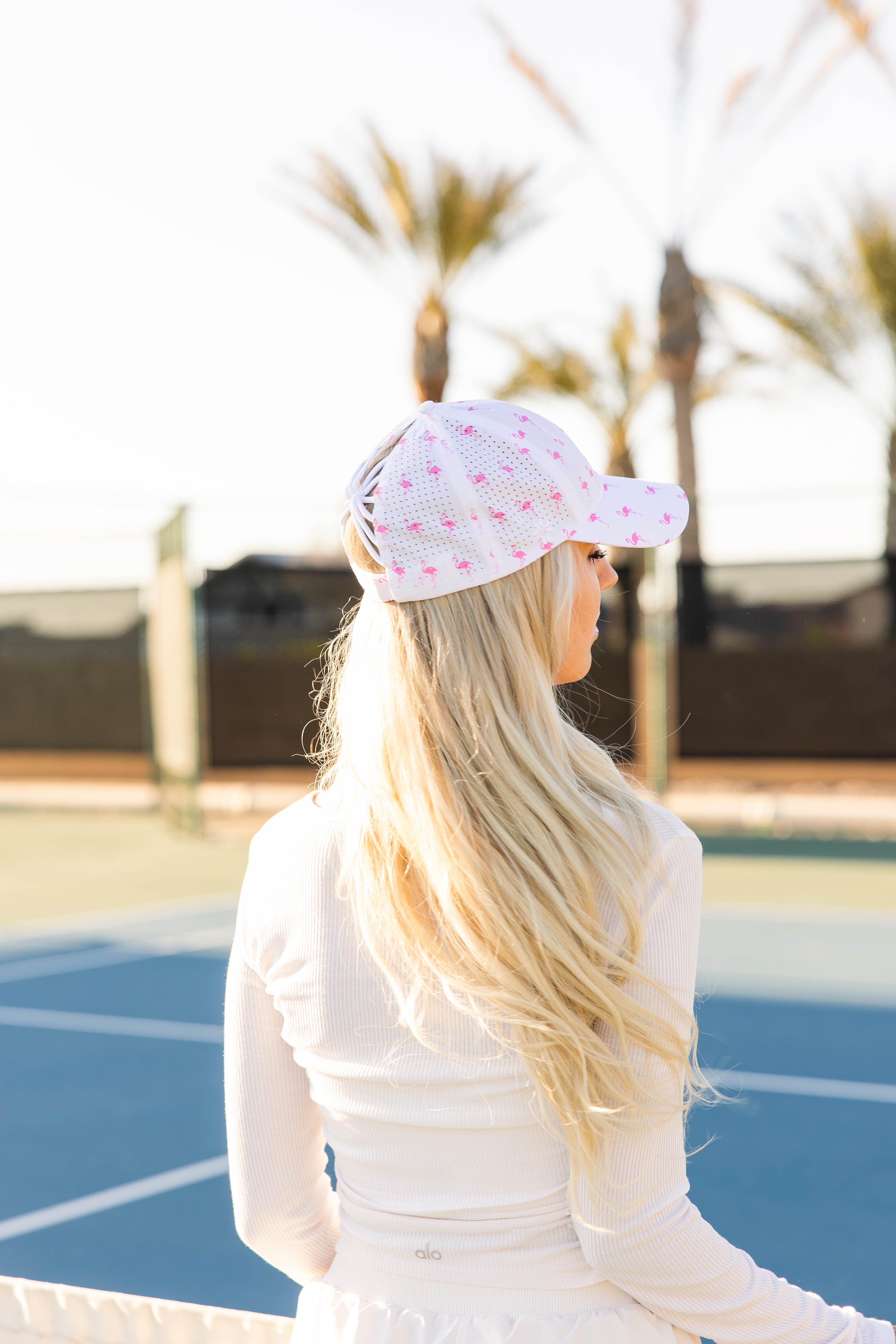 Tuck-in Strap Sun Goddess cap, Flamingo Print, UPF 50+ - VIMHUE
