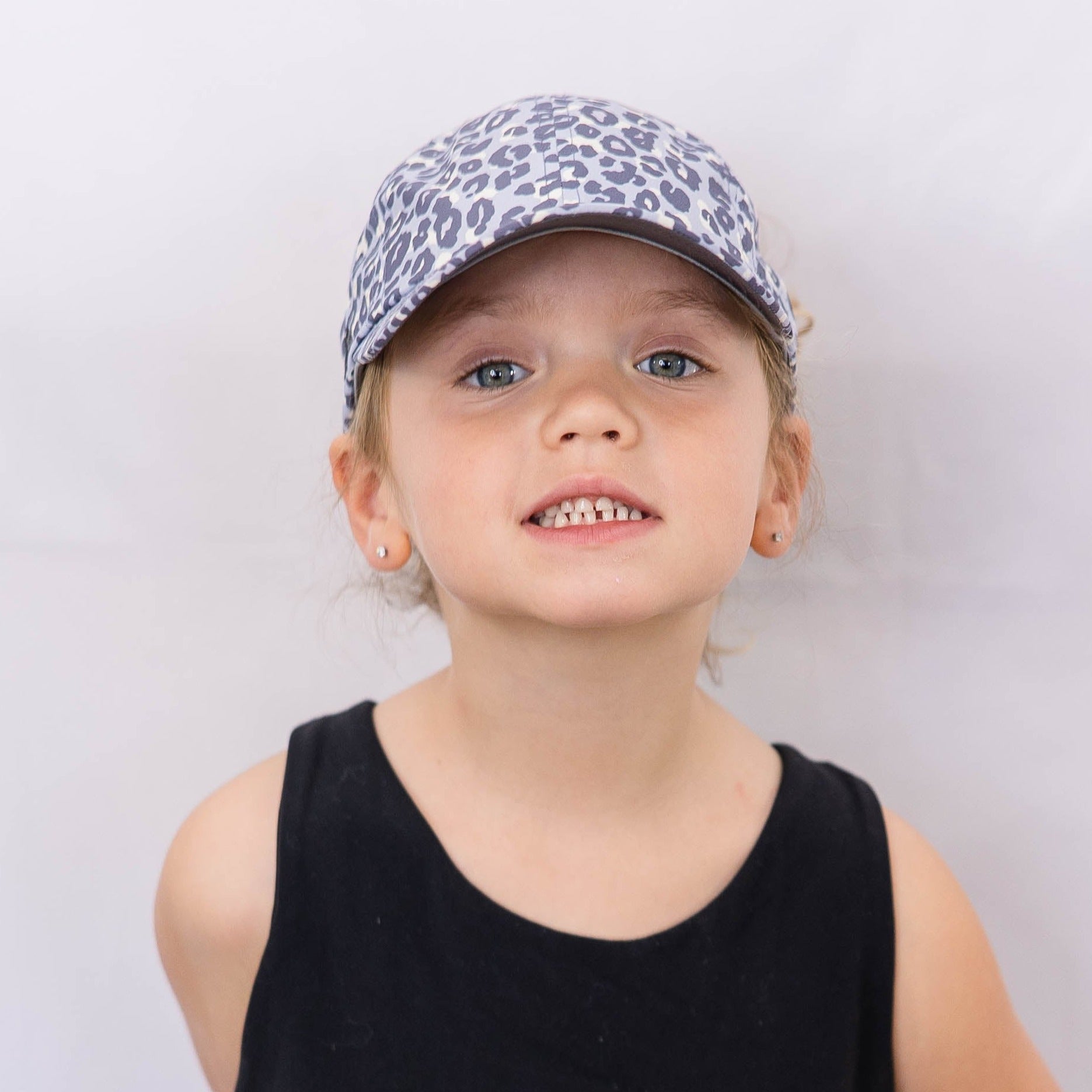 Girls Sun Goddess, Leopard print, Size 53, UPF50+, high ponytail hat