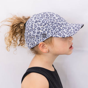 Girls Sun Goddess, Leopard print, Size 53, UPF50+, high ponytail hat