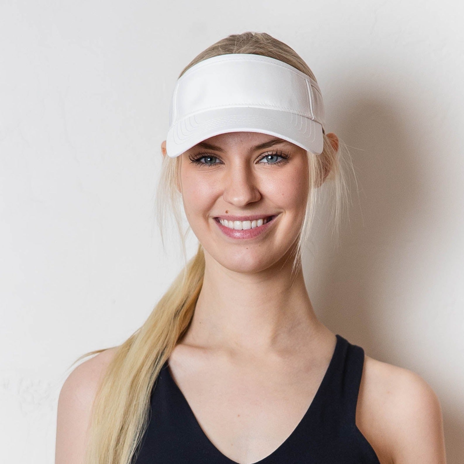 Ponytail hat, Visor, Velcro Strap, White, UPF 50+ - VIMHUE
