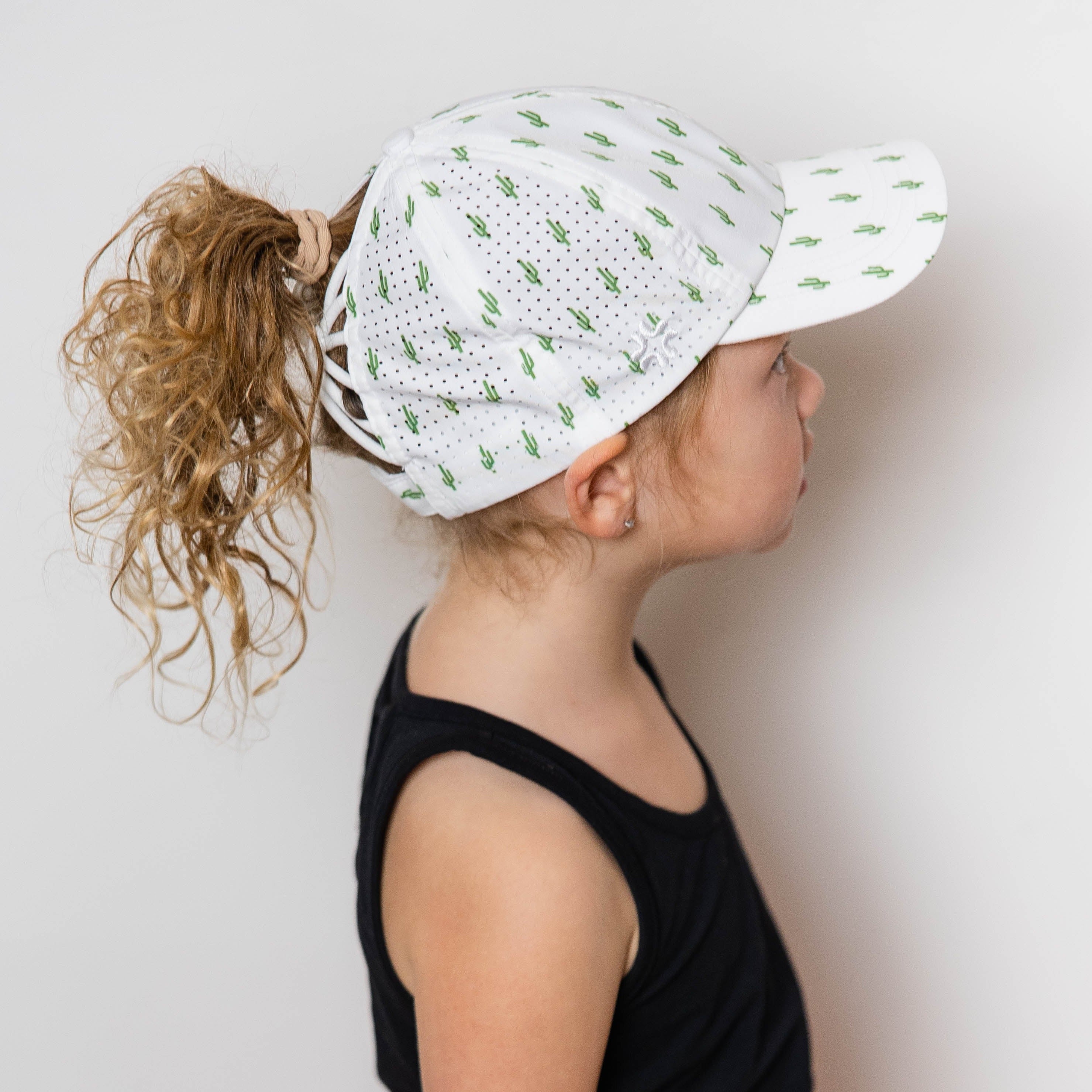 Girls Sun Goddess baseball high ponytail hat, cacti print, Size 53, UPF50+