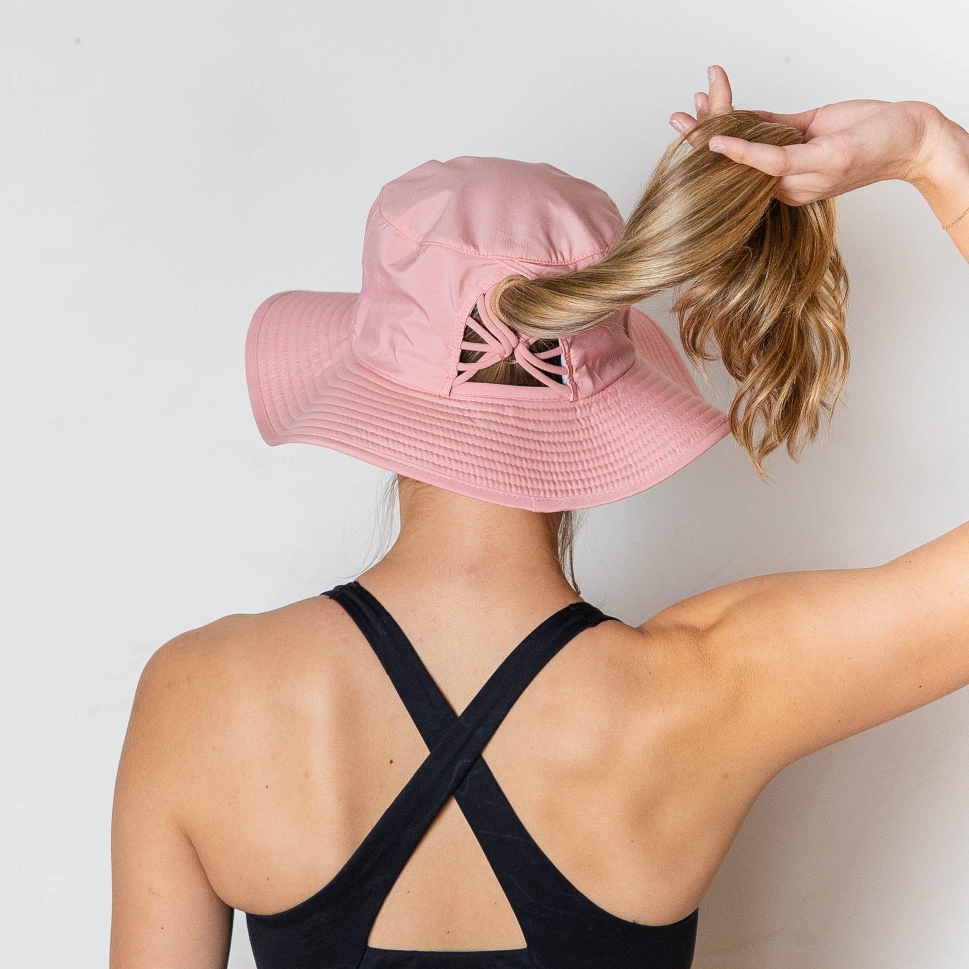 Ponytail hat, Sun Goddess Bucket Hat, Blush, UPF50+ - VIMHUE