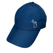 high ponytail hat, navy, Michigan state logo