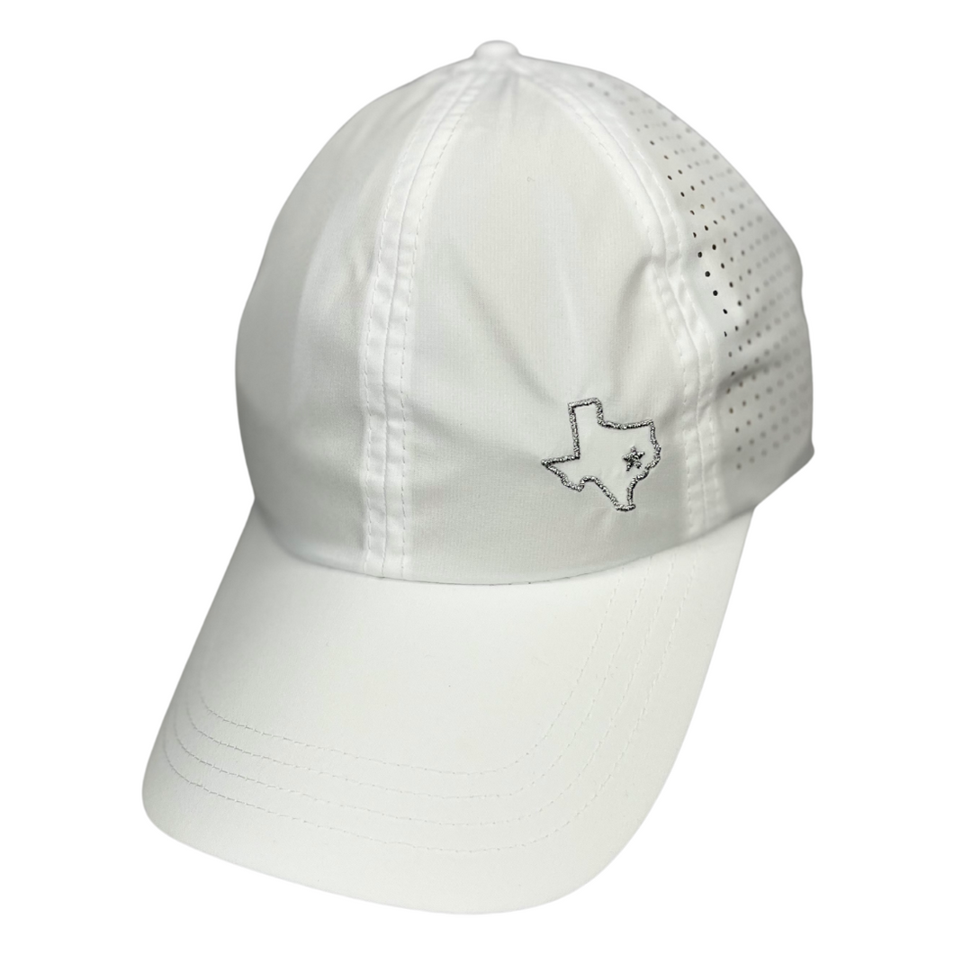high ponytail hat, white, Texas state logo