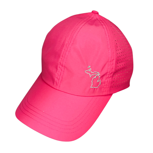 high ponytail hat, hot pink, Michigan state logo