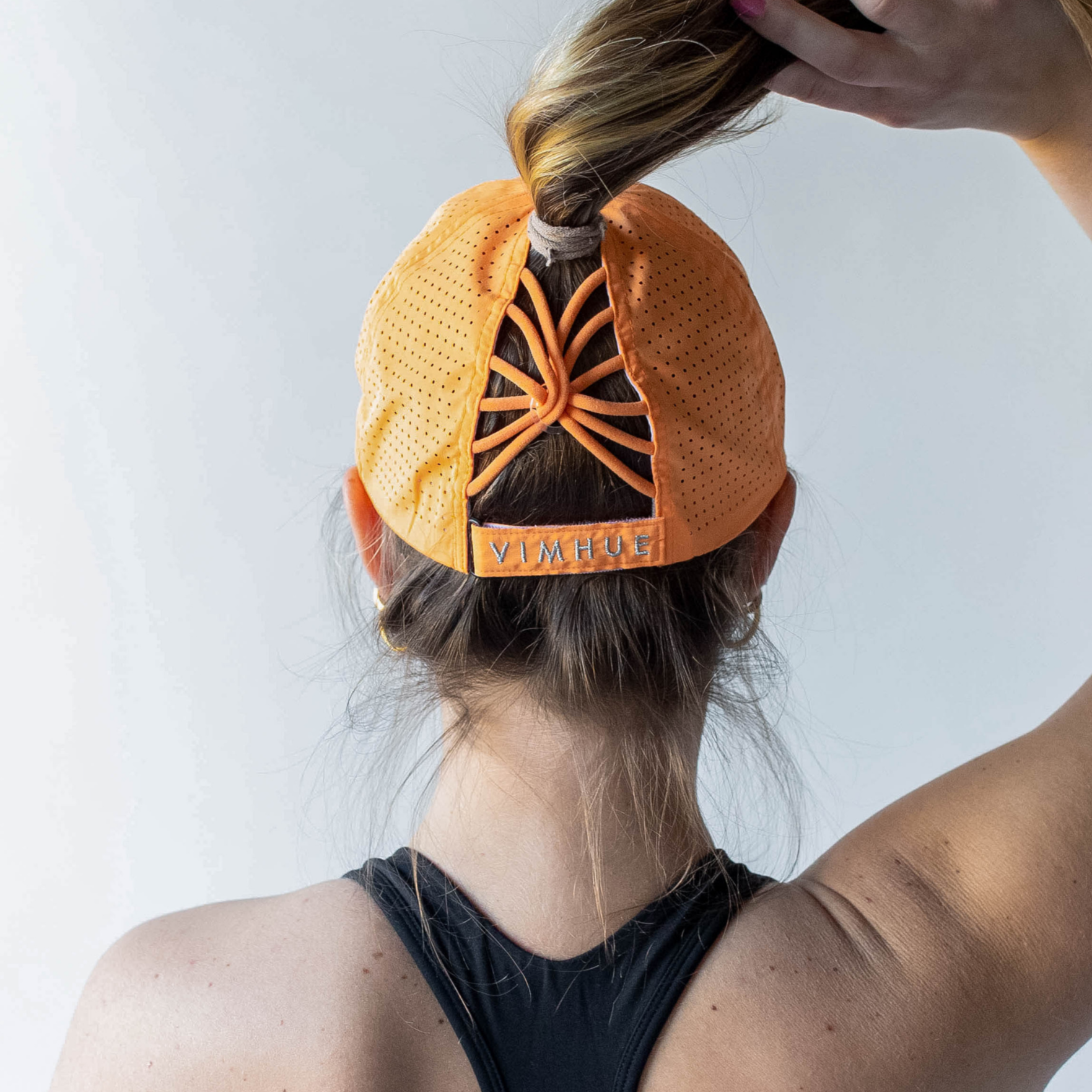 Ponytail hat, Sun Goddess, Tangerine, UPF 50+ - VIMHUE