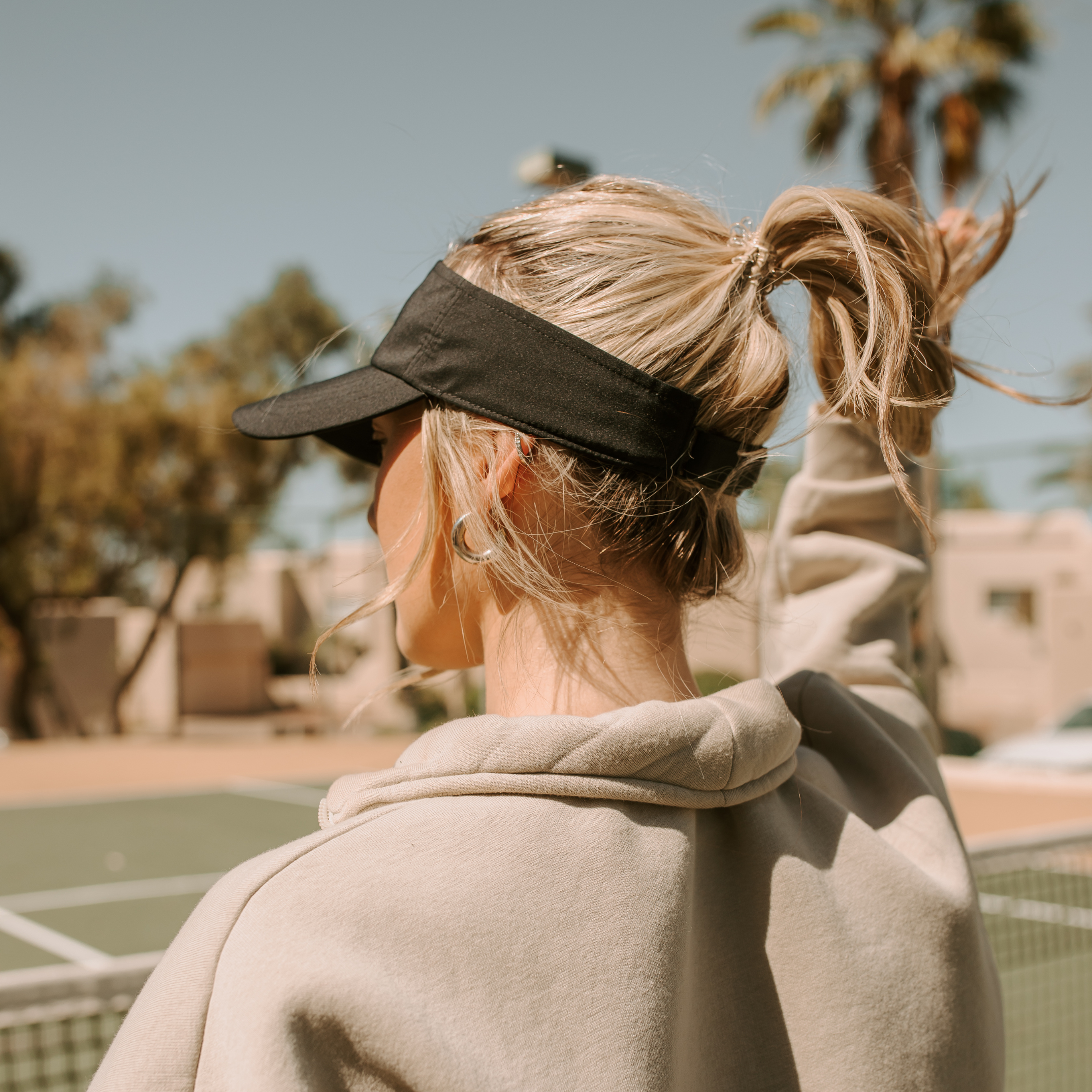 Ponytail hat, Visor, Slide Strap, Black, UPF 50+ - VIMHUE