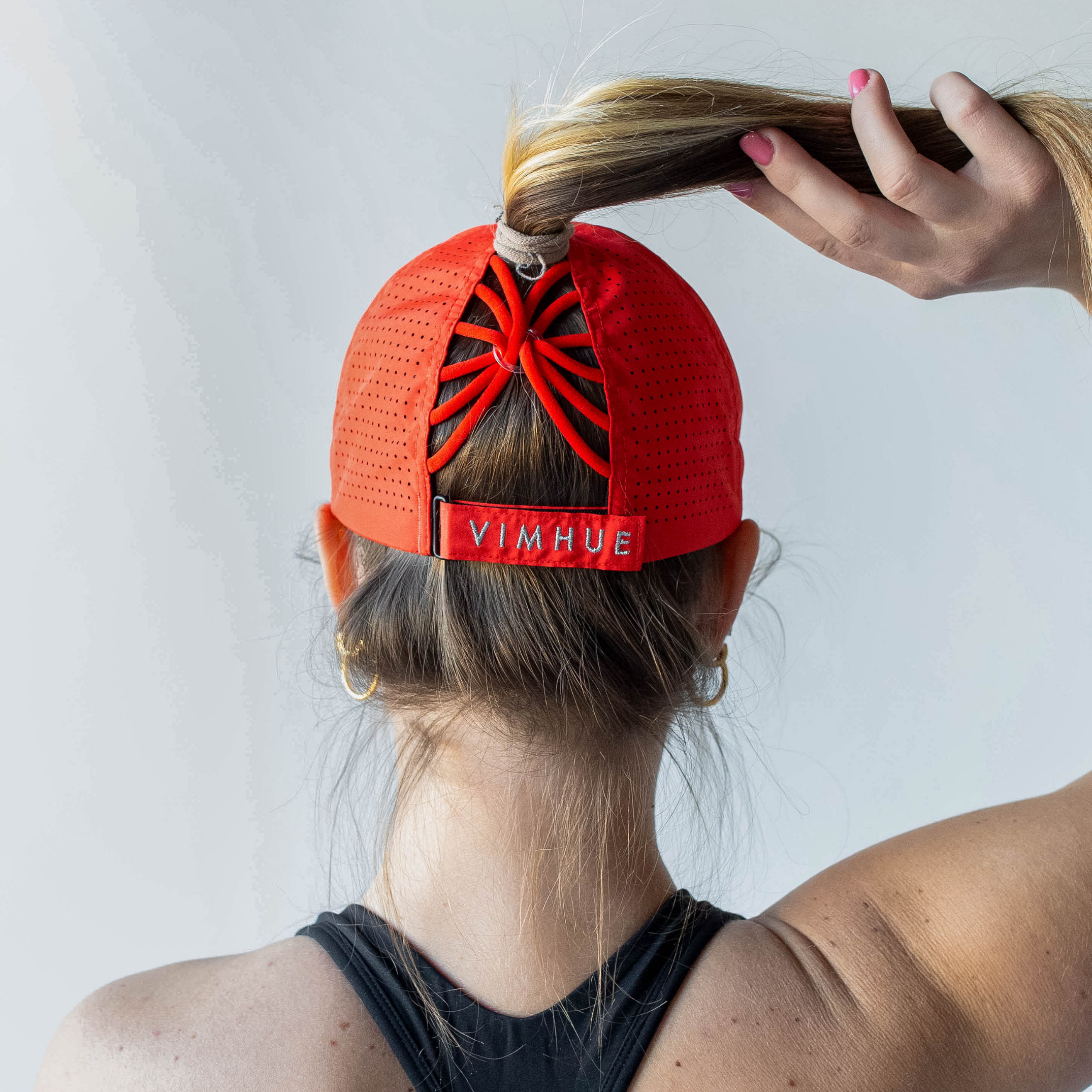 Ponytail hat, Sun Goddess, Nautical Red, UPF 50+ - VIMHUE