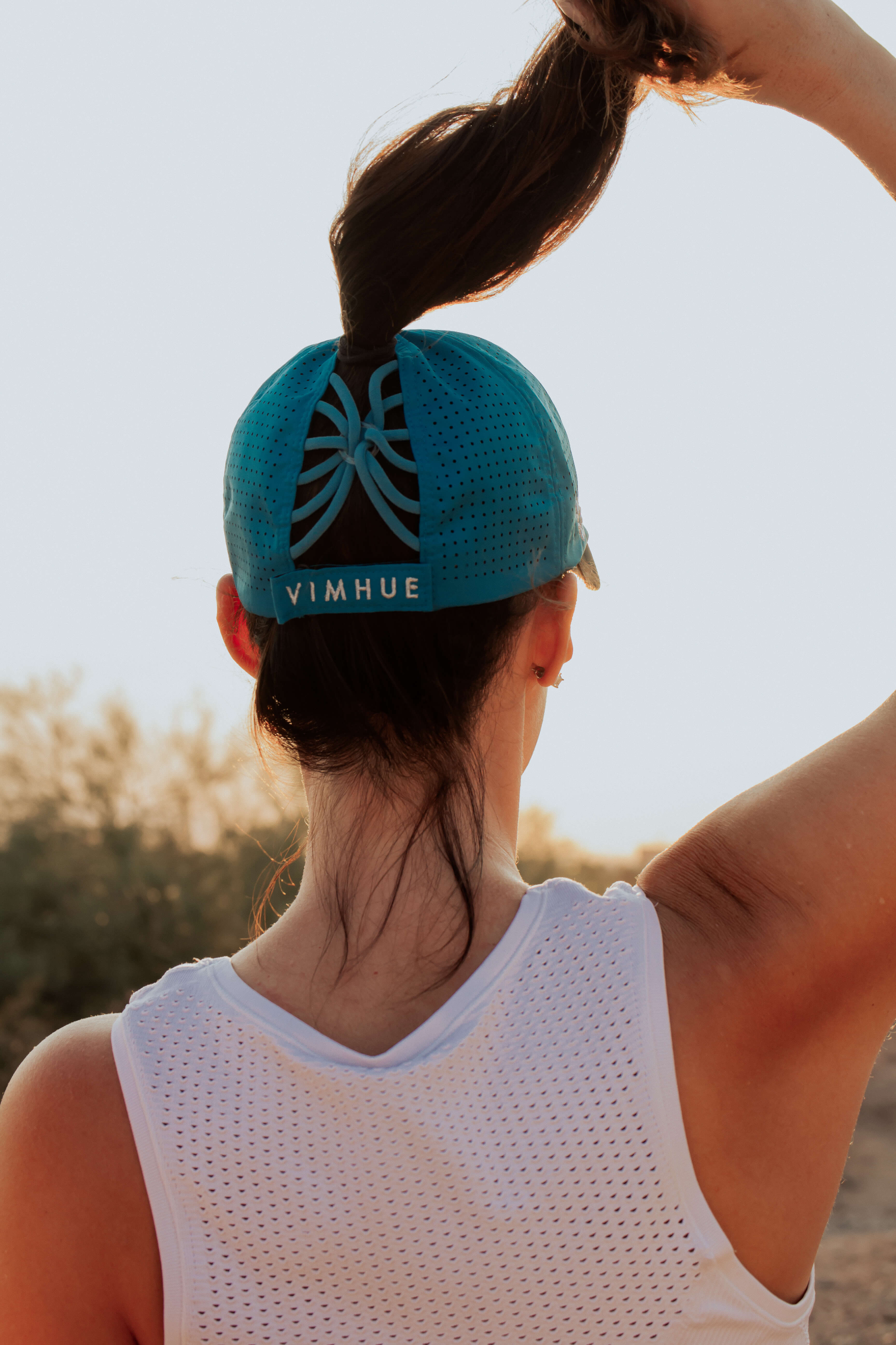 Ponytail hat, Sun Goddess, Aqua, UPF 50+ - VIMHUE